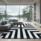Bold Black White Stripe Geometric Rug