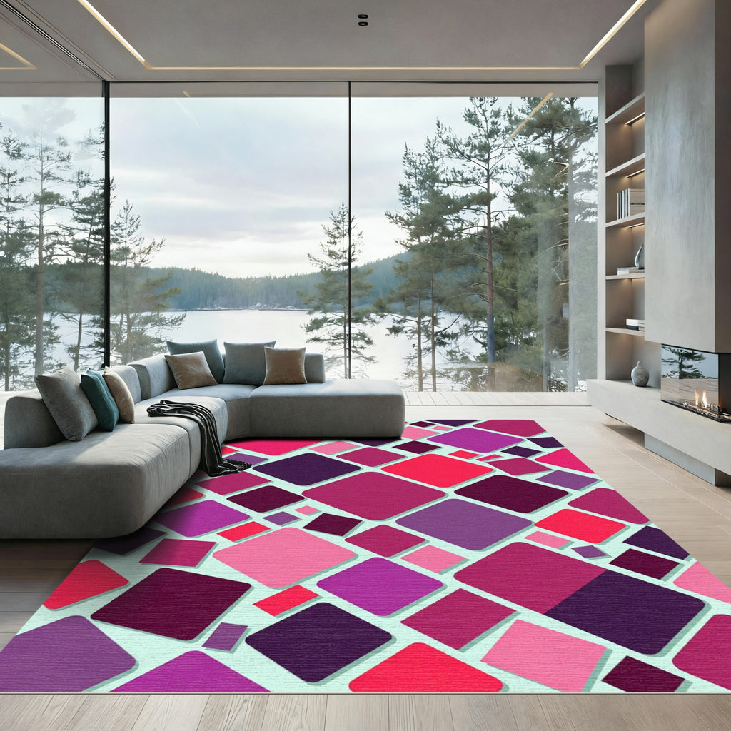 Crimson Pink Purple Diamond Cascade Rug