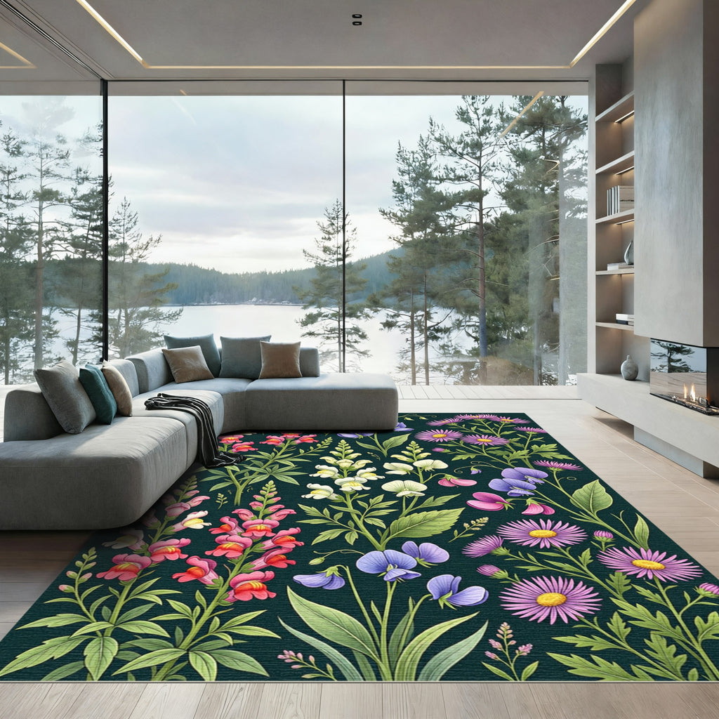 Vibrant Purple Pink Blossom Garden Rug
