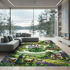 Pastoral Shepherd Sheep Lavender Cottage Scene Rug