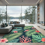 Lush Tropical Hibiscus Coral Foliage Rug