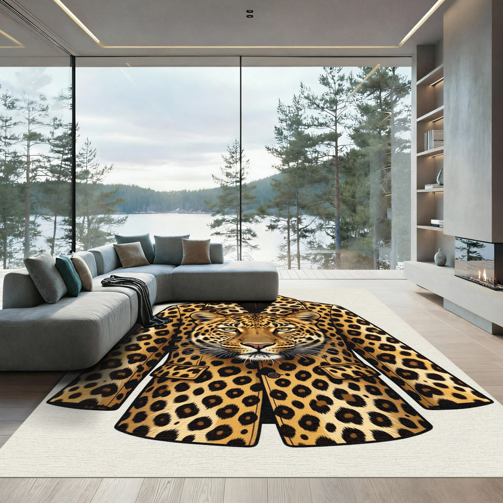 Bold Leopard Head Lapel Jacket Rug