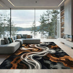 Earthy White Smoke Swirl Abstract Rug