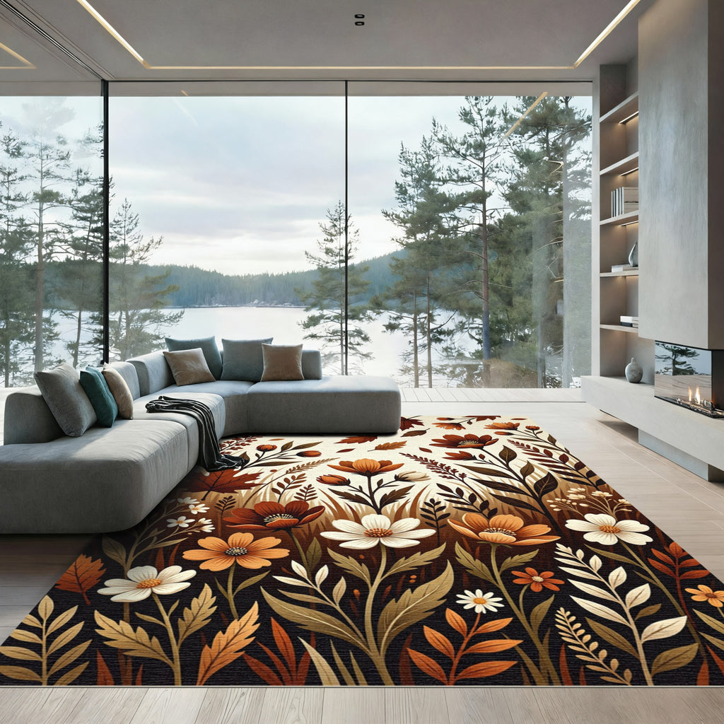 Earthy Autumn Floral Foliage Rug