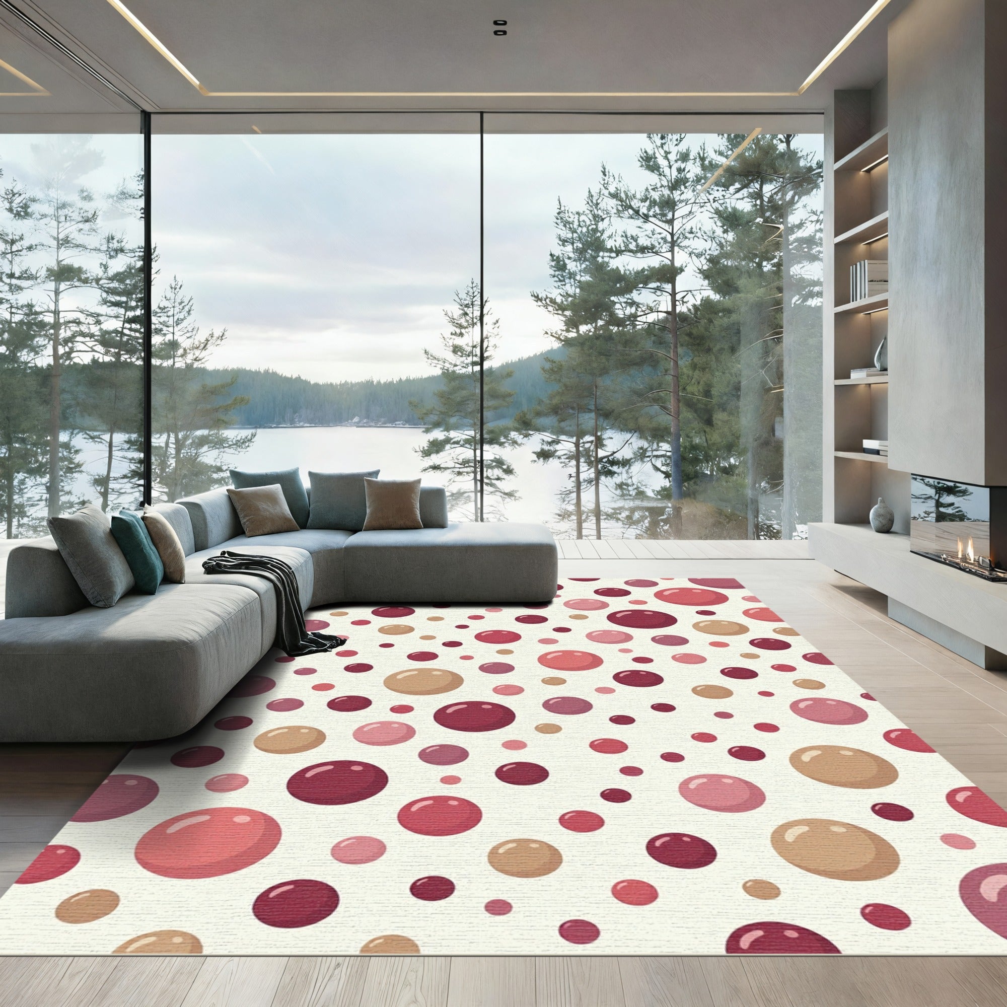 Scattered Pink Burgundy Spheres Rug