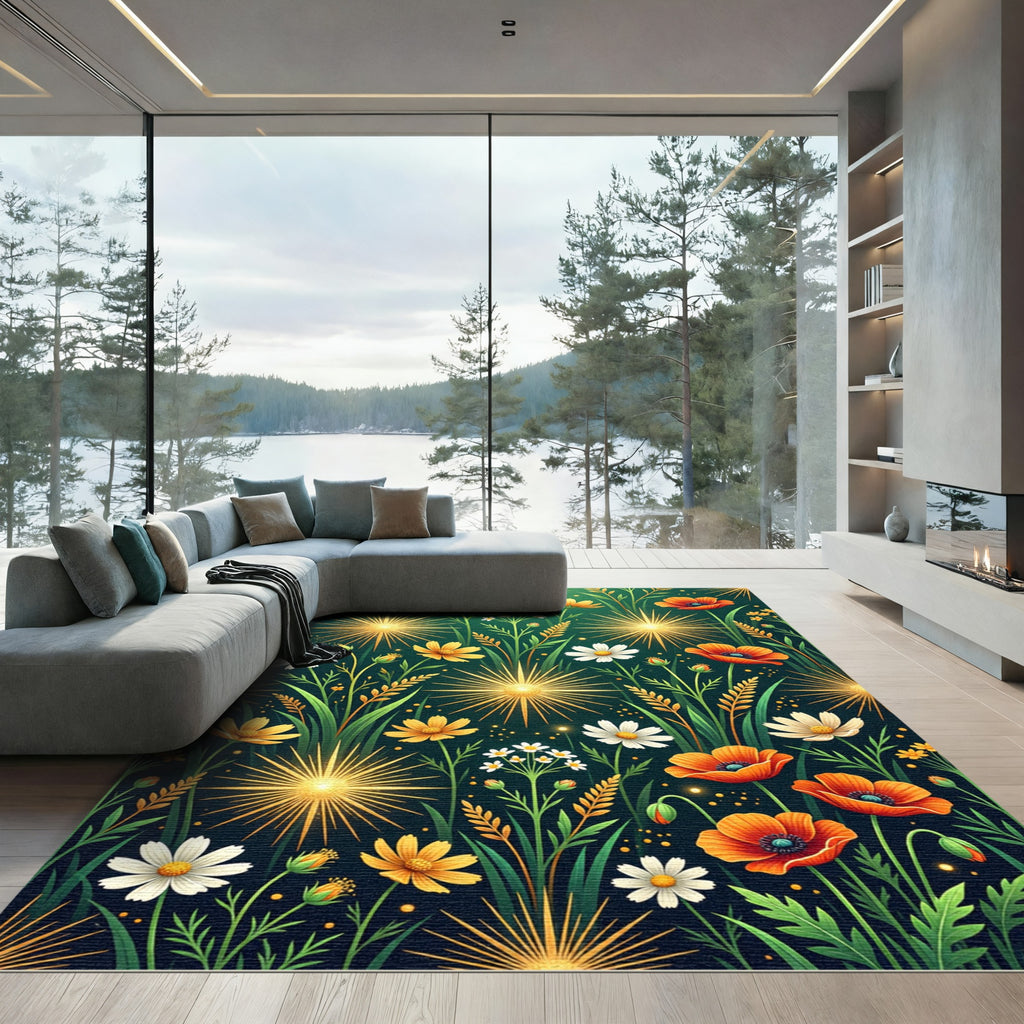 Golden Sunburst Floral Meadow Rug