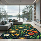 Golden Sunburst Floral Meadow Rug