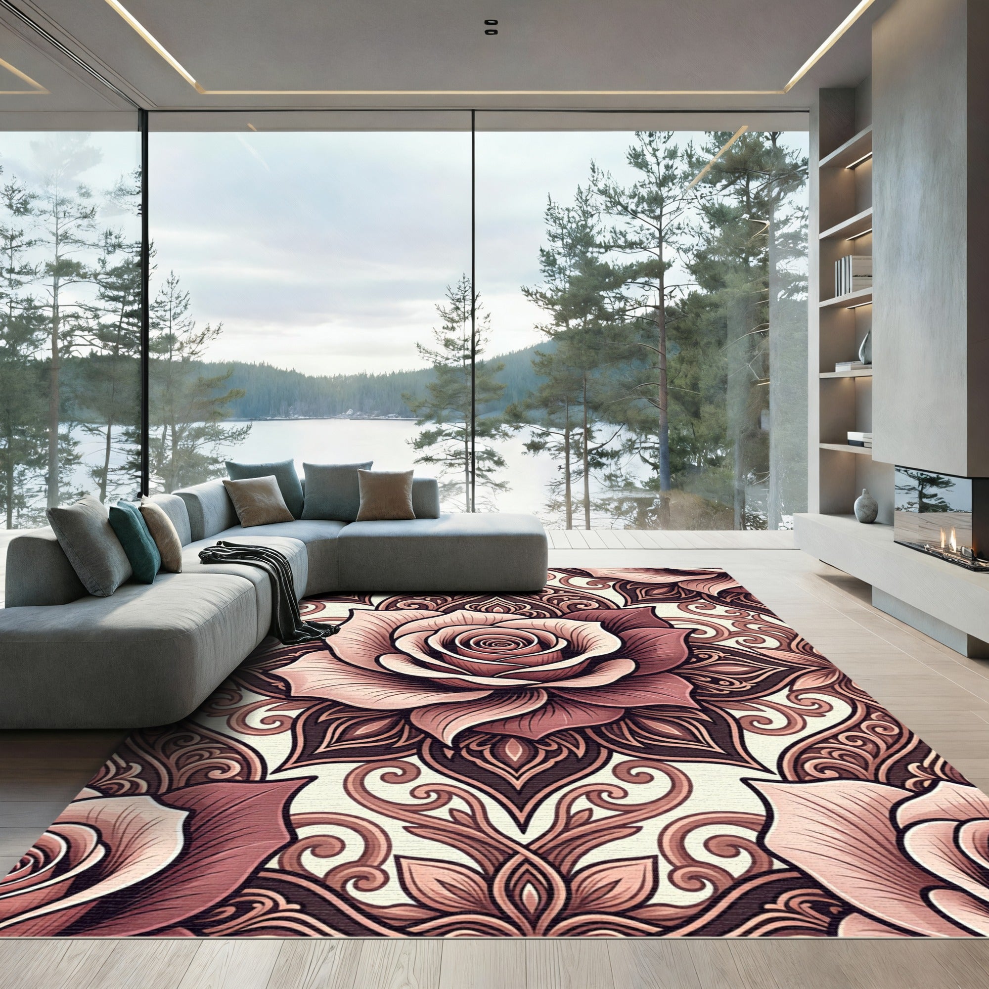 Dusty Rose Floral Medallion Rug