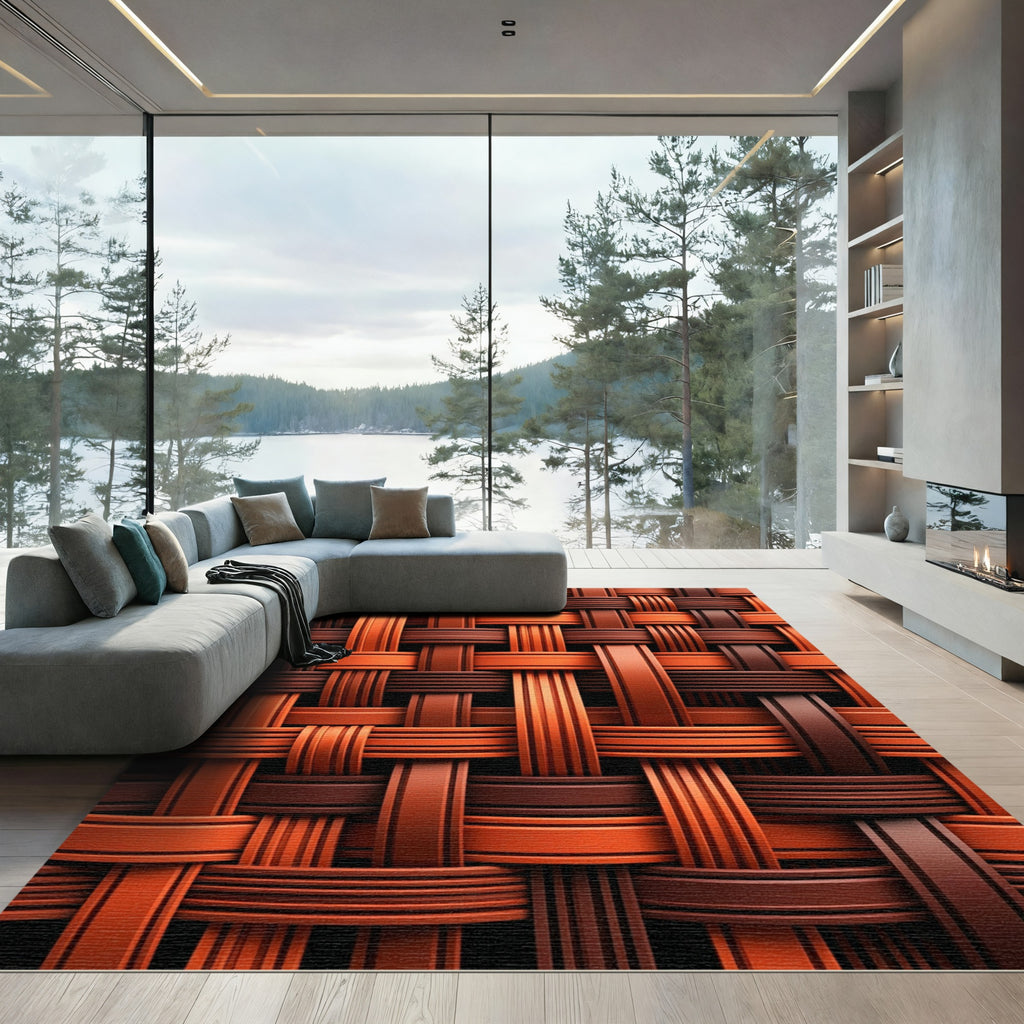 Woven Terracotta Stripe Texture Rug