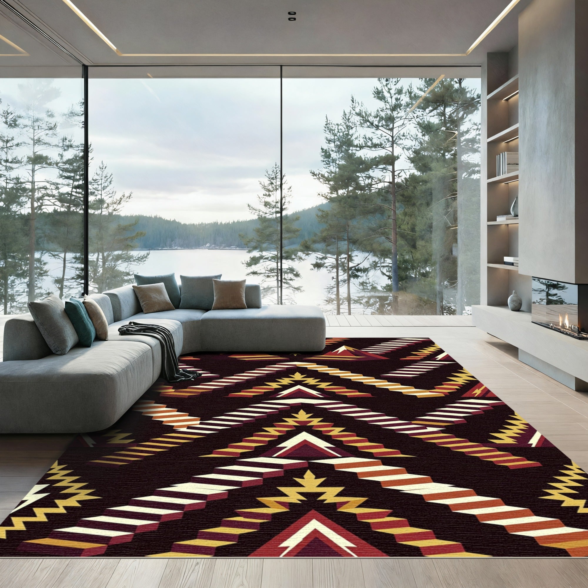 Geometric Step Mountain Earthy Accent Rug