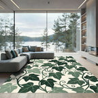 Lush Emerald Ivy Leaf Botanical Scroll Rug