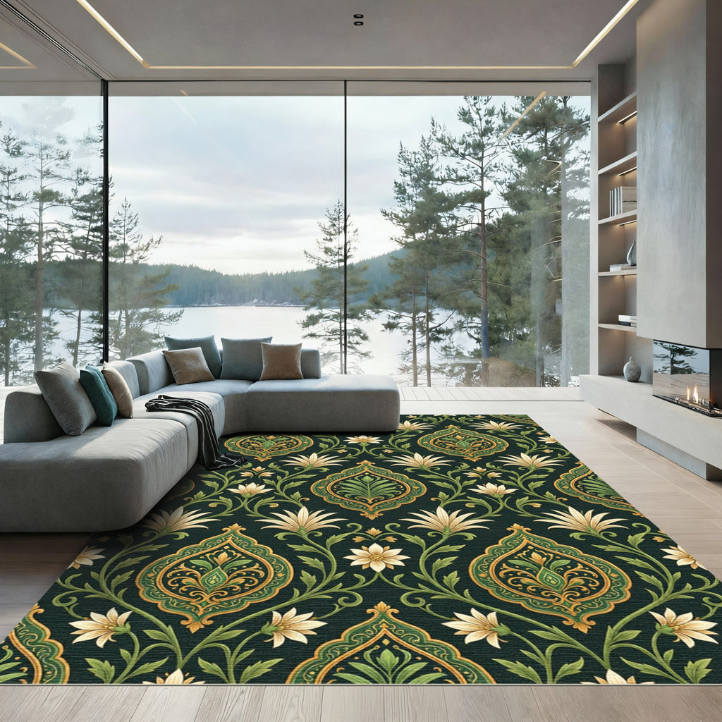 Rich Emerald Green Floral Medallion Rug