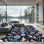 Dark Nautical Skulls Seashells Ocean Wave Rug