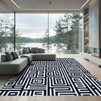 Navy White Geometric Maze Rug