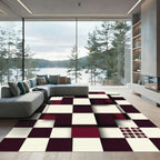 Modern Deep Burgundy Checkered Geometric Block Rug