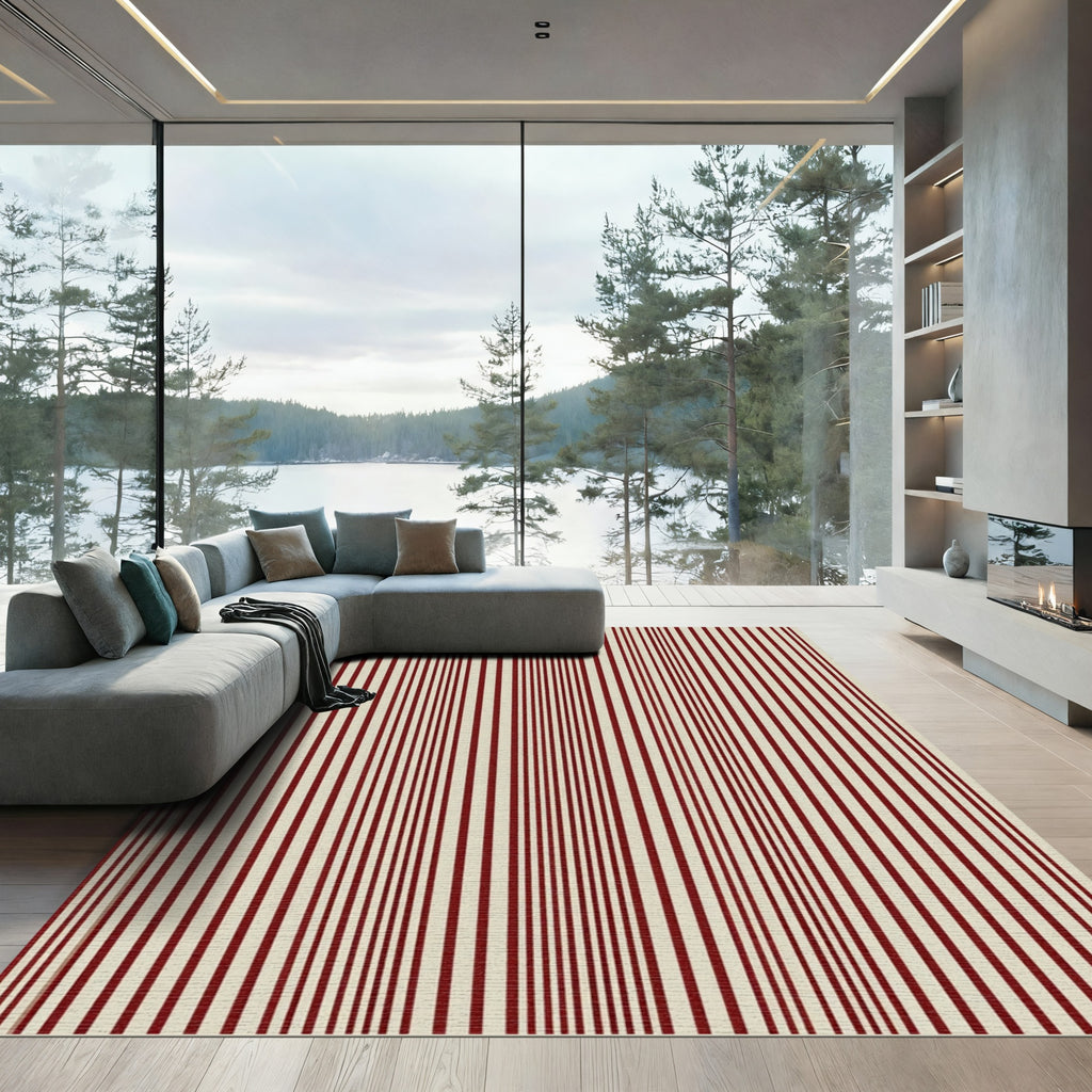 Crimson Cream Vertical Stripe Rug