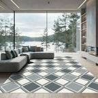 Modern Gray Diamond Grid Geometric Rug