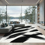 Bold Black Abstract Ink Brush Stroke Rug