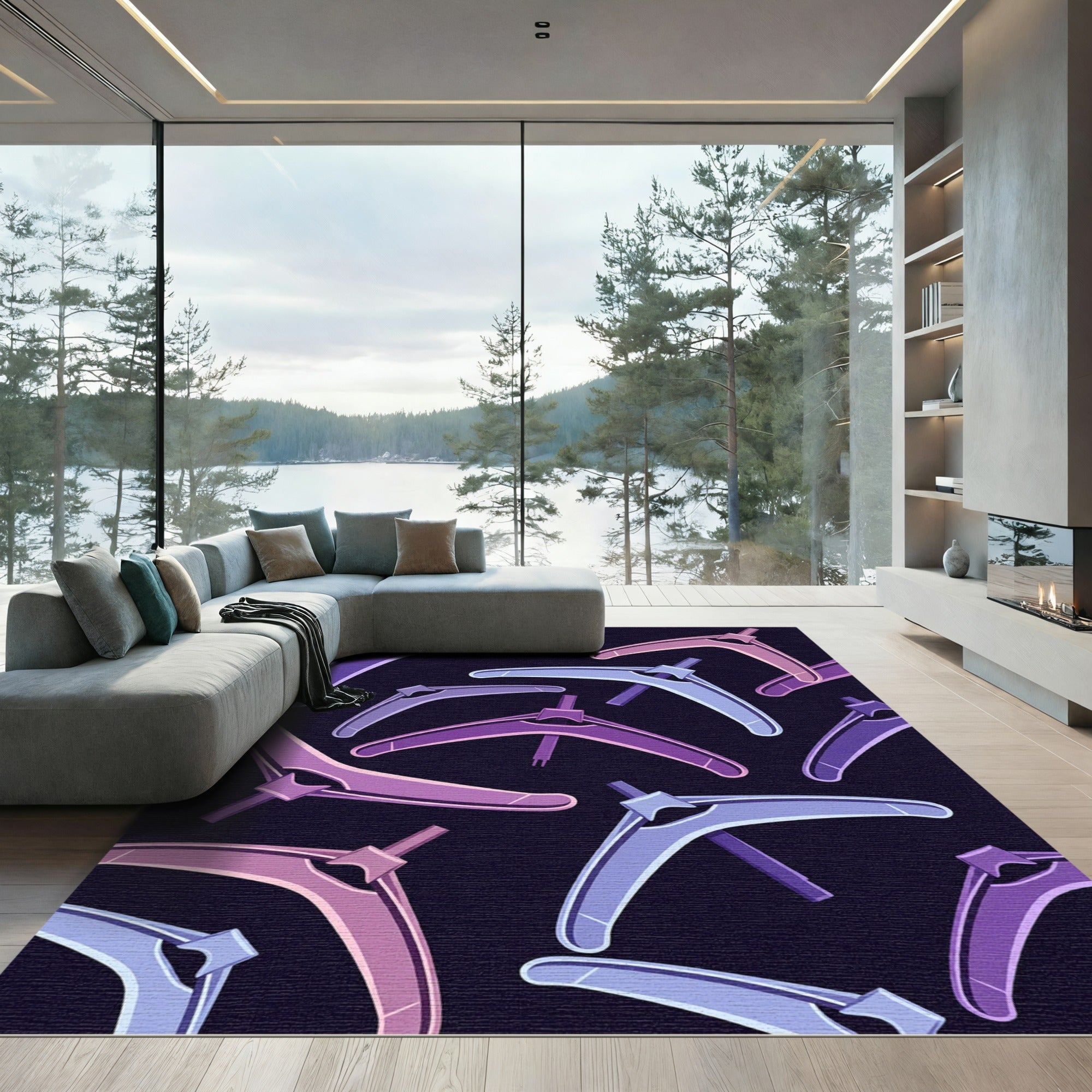 Violet Blue Boomerang Abstract Repetition Rug