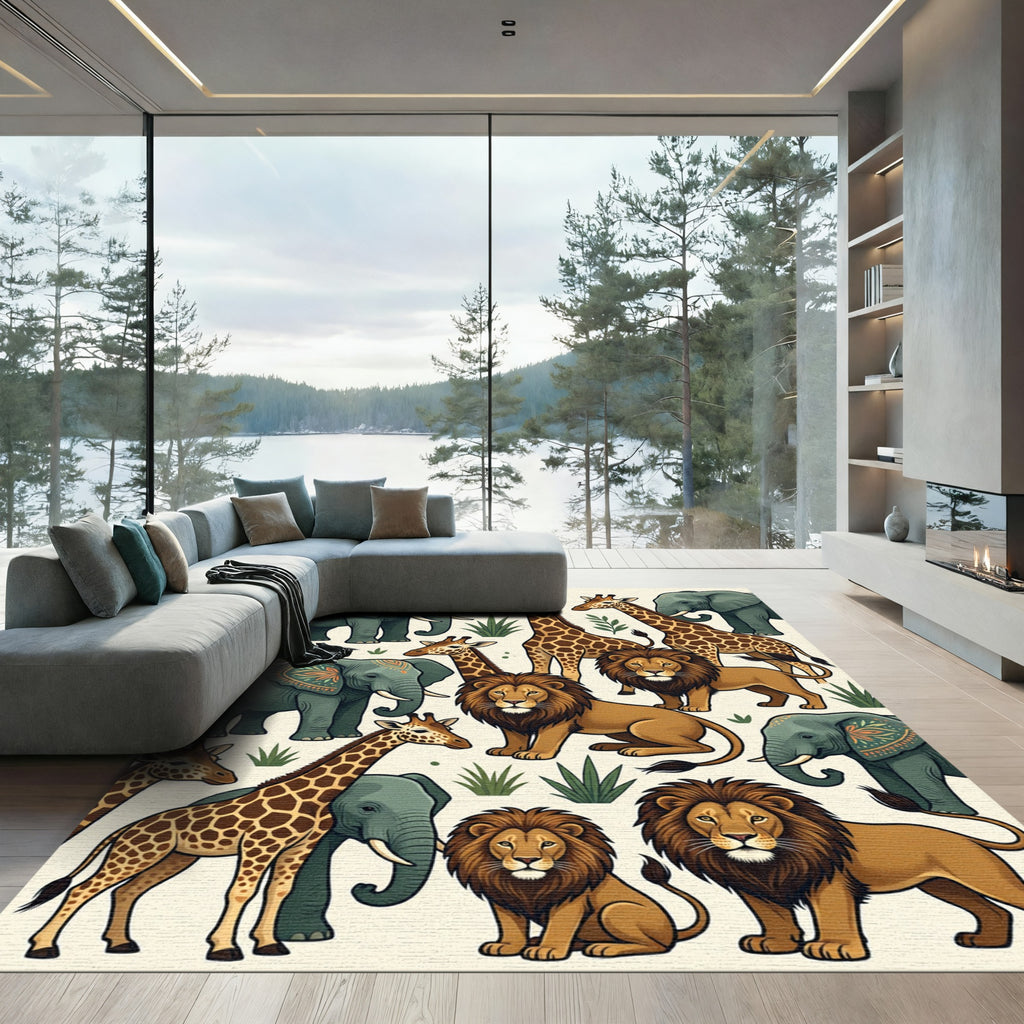 Safari Animals Jungle Savanna Illustration Rug