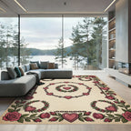Crimson Rose Heart Chain Border Rug