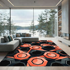 Geometric Hexagon Coral and Charcoal Tile Rug