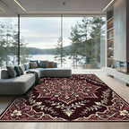 Dark Burgundy Floral Medallion Scroll Rug
