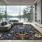Elegant Ornate Purple Chrysanthemum Floral Medallion Rug
