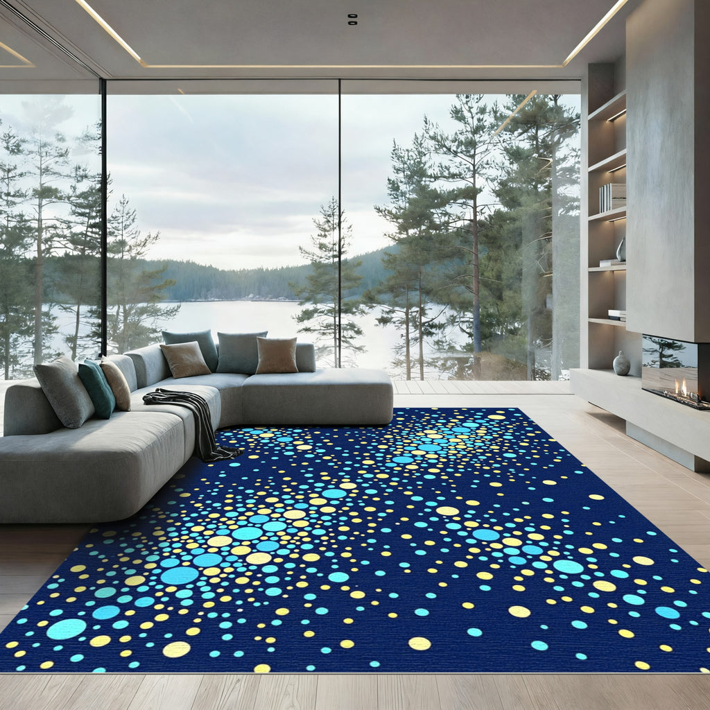 Oceanic Blue Yellow Dot Burst Rug