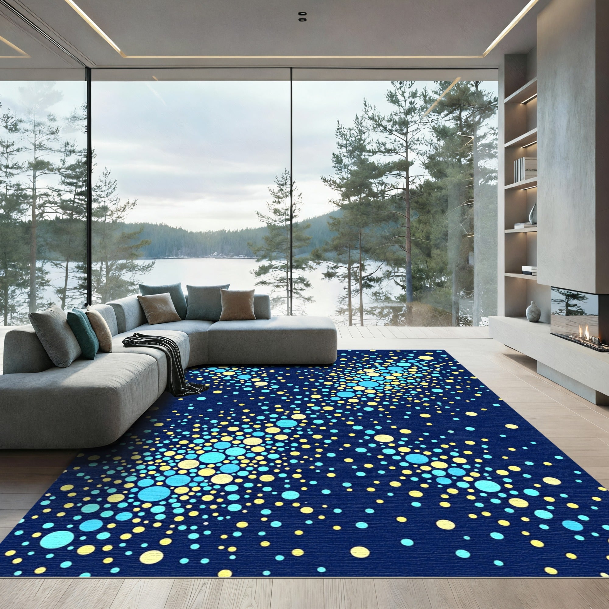 Oceanic Blue Yellow Dot Burst Rug