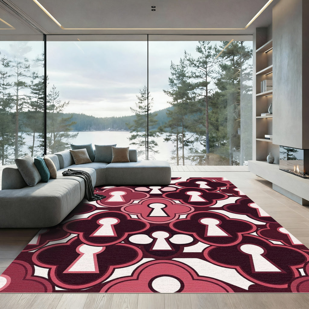 Crimson Keyhole Clover Pattern Rug