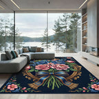 Victorian Floral Bouquet Gold Framed Embellishment Rug