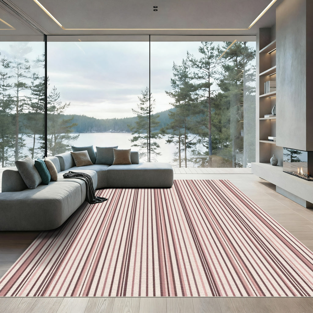 Muted Blush Vertical Stripe Composition Rug