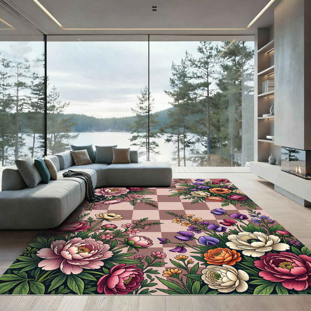 Vibrant Bouquet Checkerboard Garden Rug
