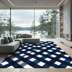 Navy Blue White Diamond Check Rug