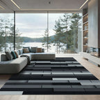 Modern Charcoal Gray Layered Block Rug