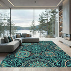 Teal and Gold Ornate Mandala Medallion Rug