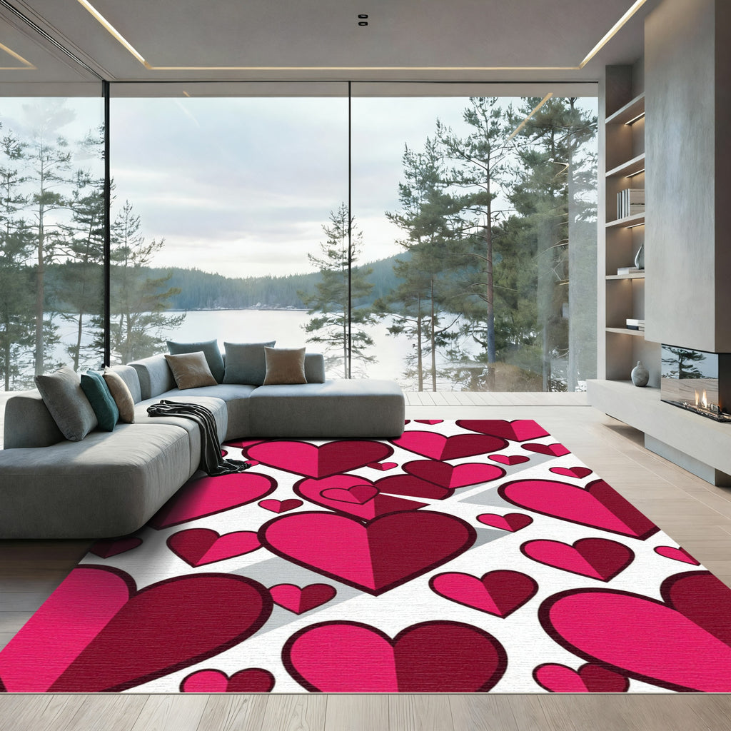 Crimson Pink Heart Collage Rug