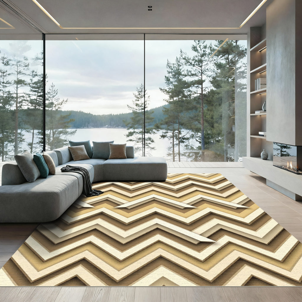 Chevron Neutrals Layered Zig Zag Rug