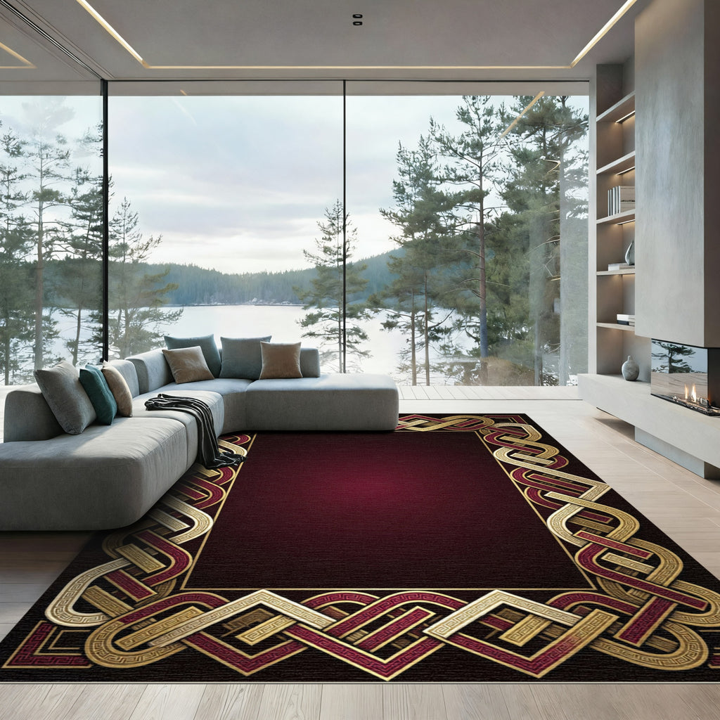 Regal Interlocking Gold Crimson Border Rug
