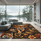 Majestic Tiger and Tropical Floral Jungle Rug