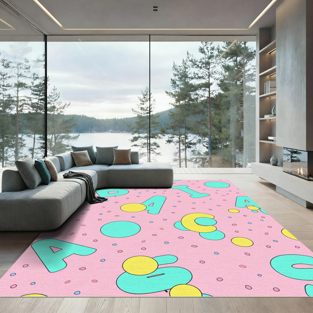 Whimsical Pink Letter Confetti Graphic Rug