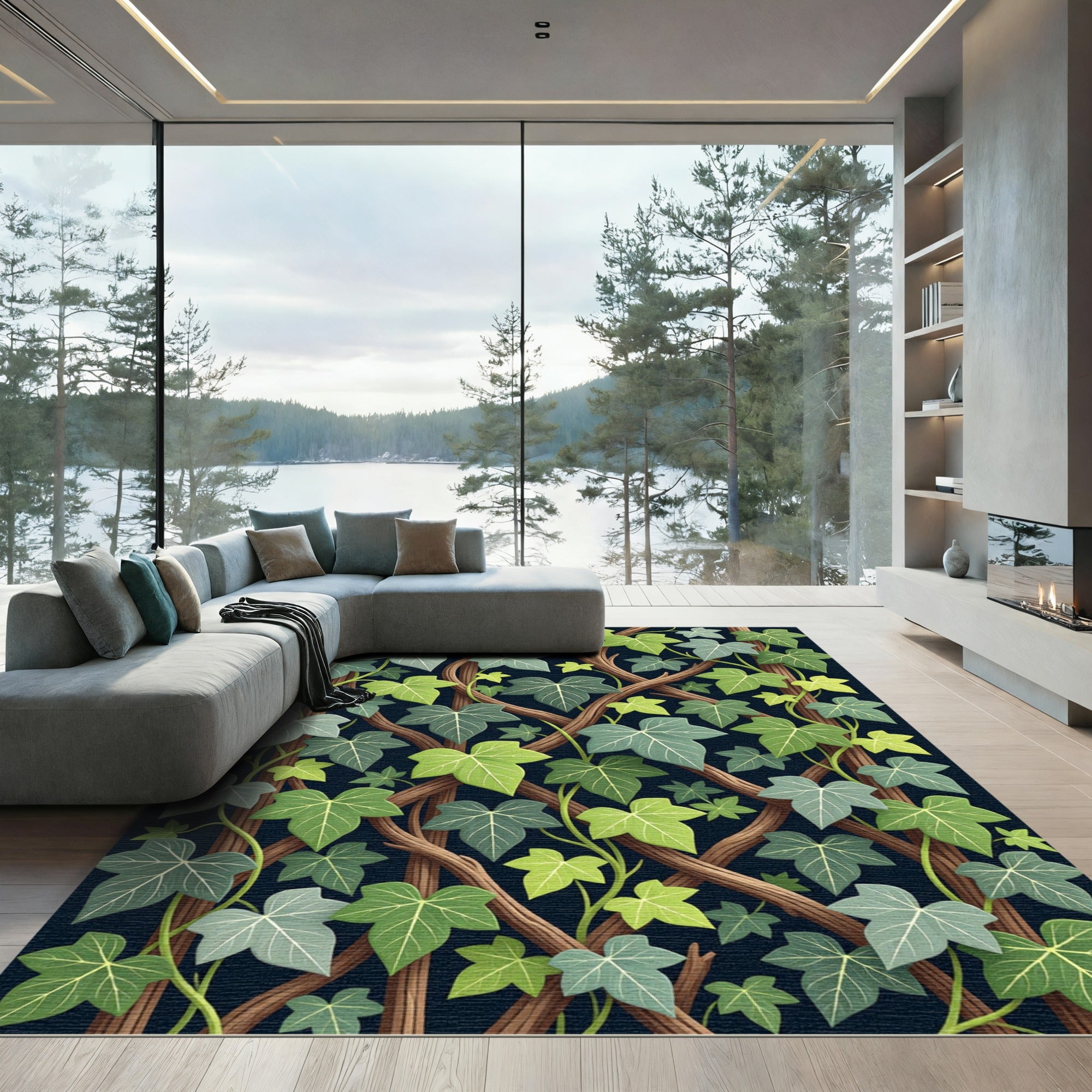 Lush Green Ivy Vine Trellis Rug