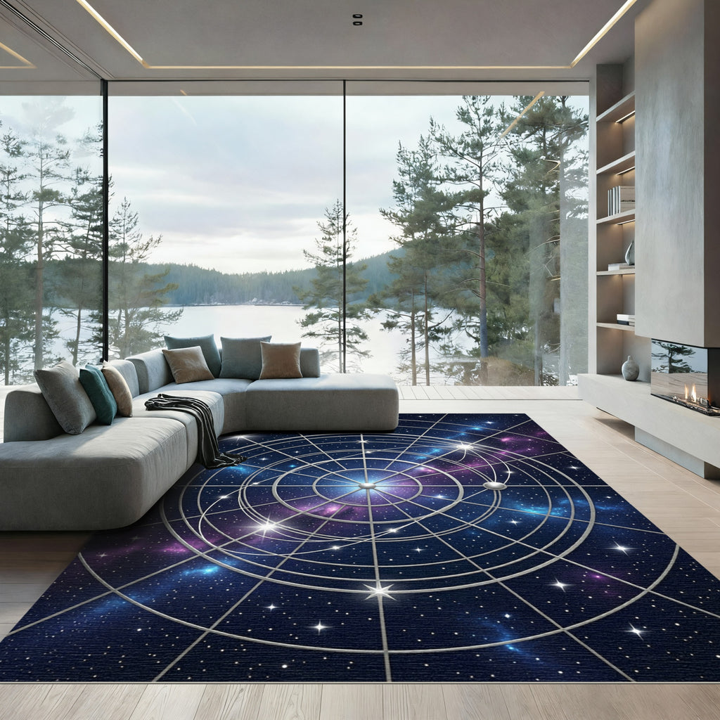 Celestial Navy Galaxy Star Compass Rug