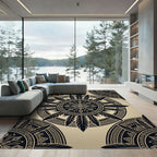 Black Feathered Geometric Mandala Medallion Rug
