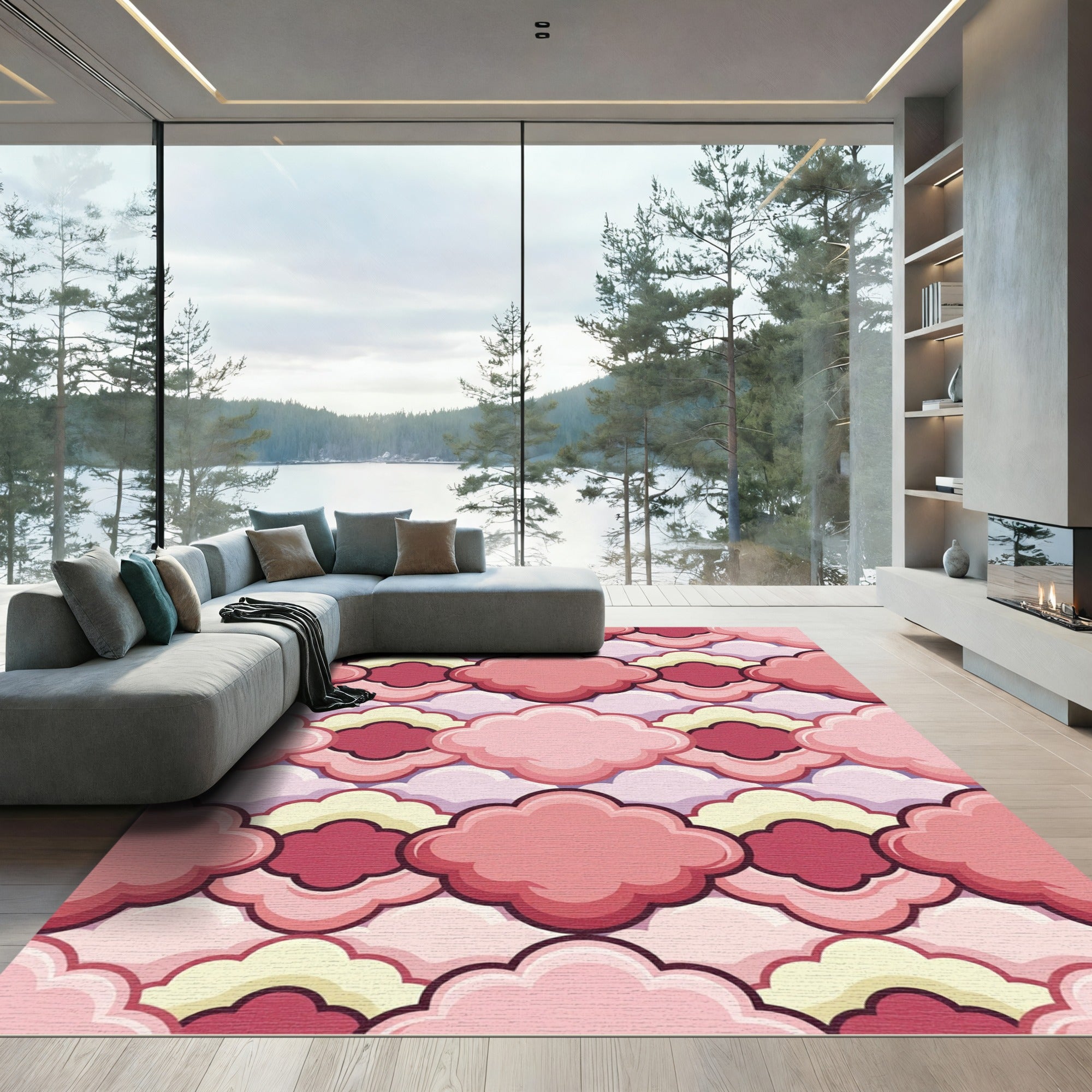 Soft Pink Cloud Repeating Geometric Rug