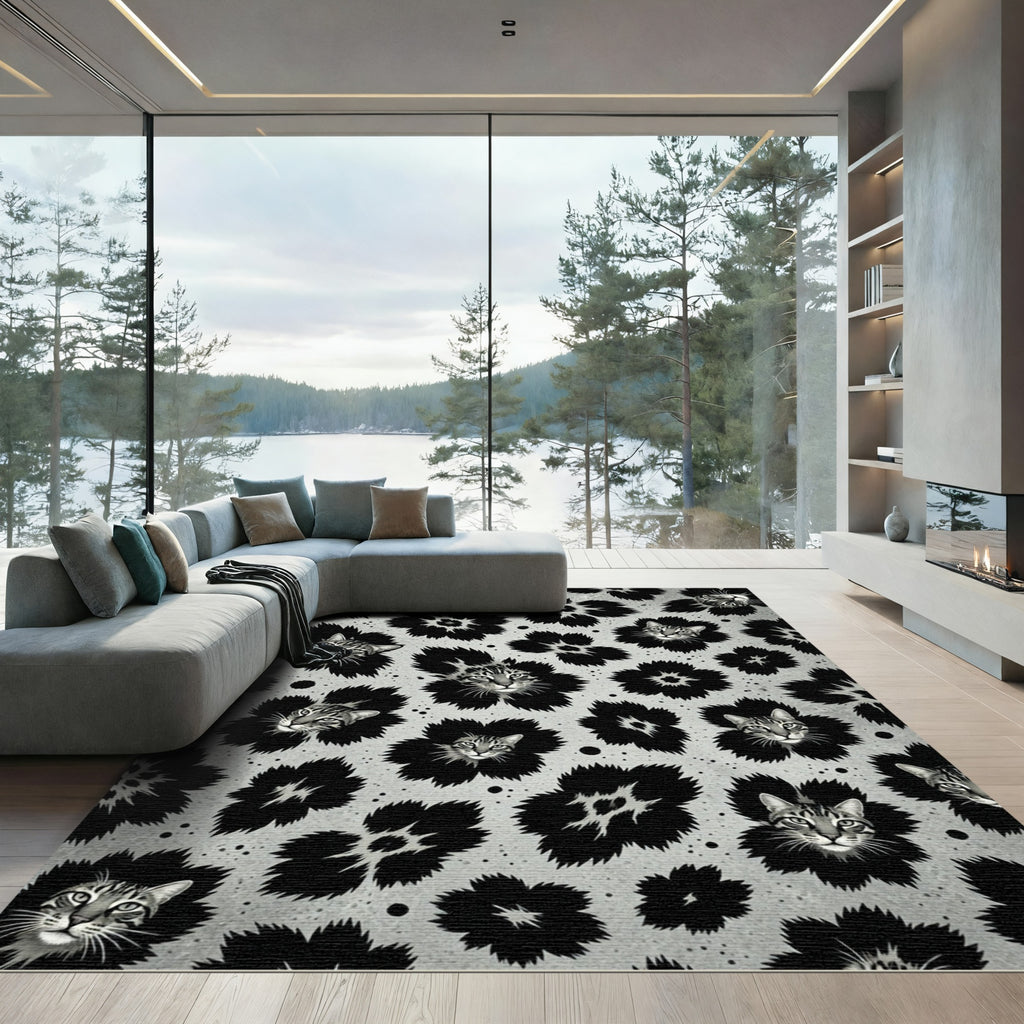 Gray Feline Flower Collage Rug