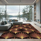 Art Deco Golden Burgundy Fan Rug