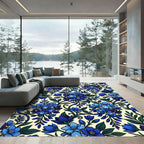Elegant Cobalt Azure Botanical Floral Wisteria Rug