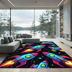 Retro Pixel Art Galactic Rocket Ship Rug